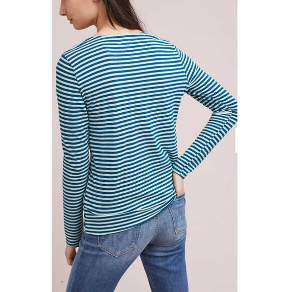 Anthropologie T.La Barela Tie Waist Striped Long Sleeve Top, Sky - Size S - Picture 4 of 12